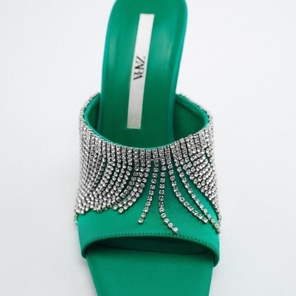 ZARA Rhinestone Sparkly Heeled Sandals Green BNWT - Picture 4 of 5